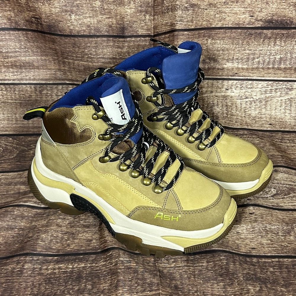 Ash Addict Hiker Boots Tan Beige Blue Chunky Platform Sneaker Boots Lug Sole